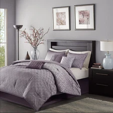 BEAUTIFUL CONTEMPORARY MODERN ELEGANT PURPLE PLUM GREY COMFORTER SET & - PILLOWS