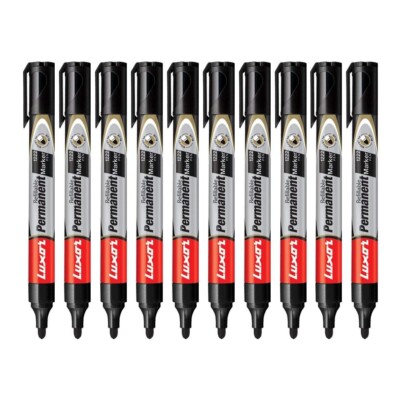 Black Refillabl Permanent Marker Pens All Surface Bullet Tip Waterproof- Pack 10