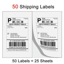 50 Premium 8.5"x5.5" Half Sheet Self Adhesive Shipping Labels Blank 2 Per Sheet
