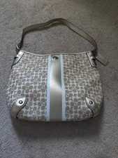 COACH Heritage Stripe Chelsea Hobo Shoulder Crossbody F16191 Light Gold/Almond