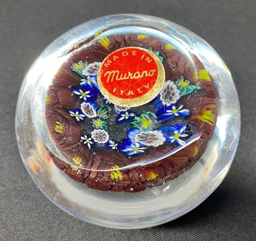 Globo de pisapapeles de vidrio artístico hecho a mano de Murano marrón/azul flor Millefiori bastones - Imagen 6 de 6
