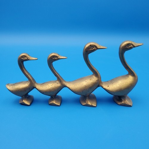 Vintage 4 Brass Geese/Duck Family 6.5" Long Made In India