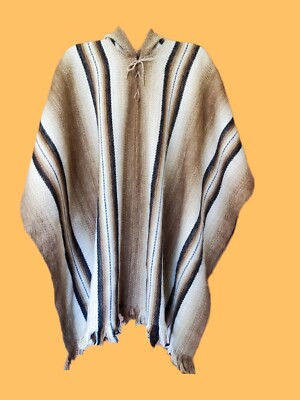 NEW, ALPACA - LLAMA WOOL HOODED PONCHO, CLOAK, HOODIE, SHADES OF BROWN