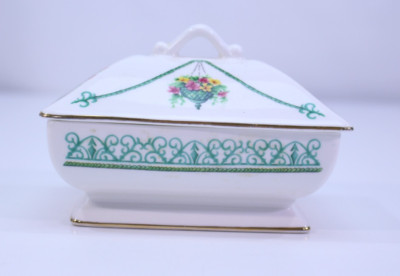 VTG Aynsley Victorian Garden Trinket Box Dish Lid Fine Bone China Made England