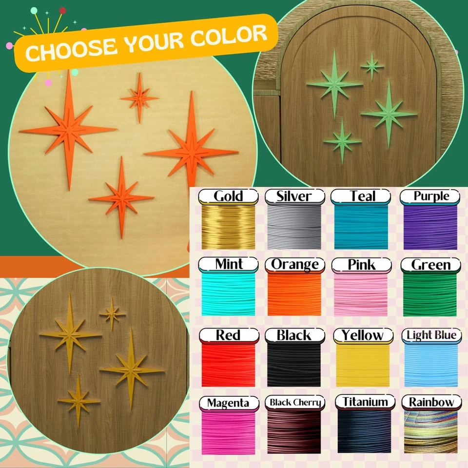 Retro Mini Mediados de Siglo Moderno Starbursts Decoración de Pared MCM MidMod Hogar Cocina Años 60 Foto 4 de 4