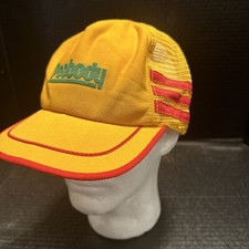Vtg Peabody Coal Three Stripes Trucker SnapBack Hat Yellow/ Orange RARE