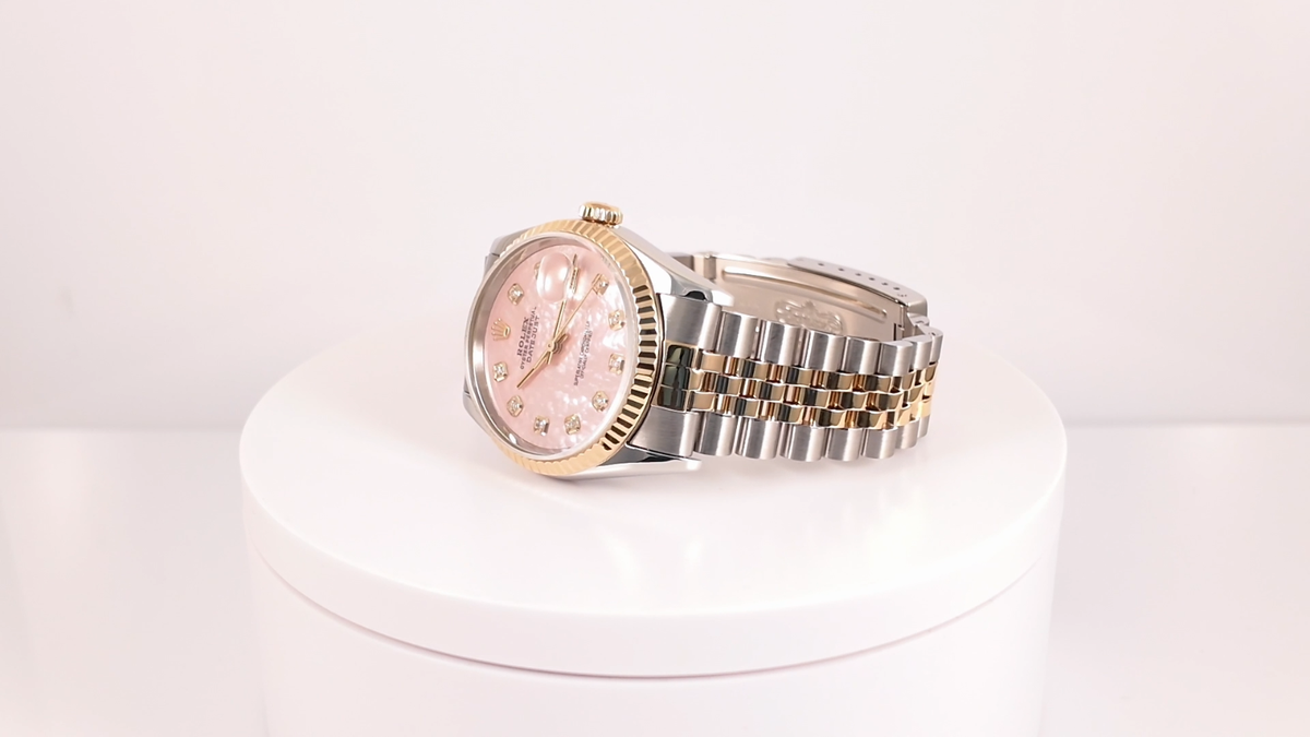 ROLEX DATEJUST 16233 GOLD/STEEL 36MM WATCH PINK MOP DIAMOND 18K