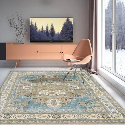 LoomBloom Multi Sizes Hand Knotted Muted Turkish Oushak Wool Rug Beige