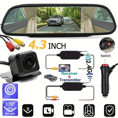 Wireless Rear View Reverse Backup Camera System with 4.3'' Car LCD Mirror Monitor