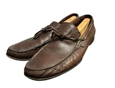 Santoni Moccasin Loafers Brown Leather Mens Shoe Size 11.5 D/EU 44.5 Italy Made