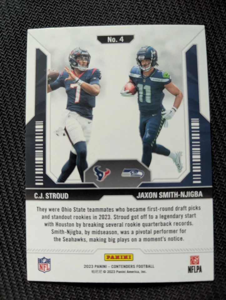 2023 Panini Contenders #4 C.J. Stroud / Jaxon Smith-Njigba Round Numbers RC - Image 2 of 2