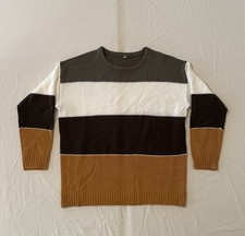 Crewneck Striped Sweater Green White Brown Tan Youth Size XL