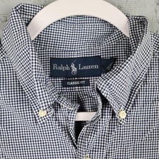 Vintage Ralph Lauren Shirt Mens Medium Blue Gingham Classic Fit Small Pony Logo