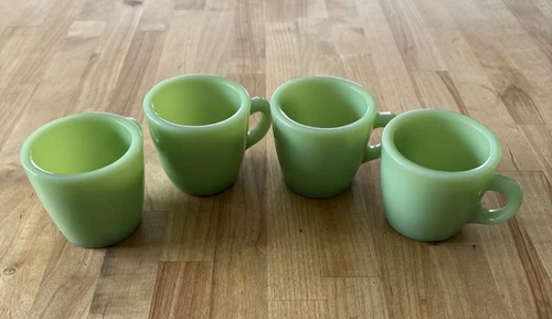 4 Jadeite Fire King Coffee Cup Mugs Restaurant Ware 3" Tall