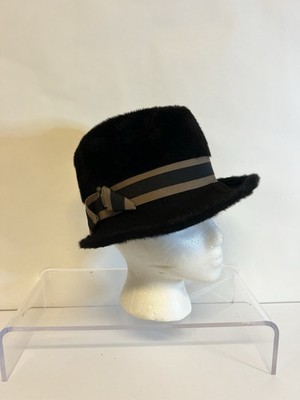 Vintage Monsieur Pierre Velour Fur Felt Hat Black Derby Top Hat Style Size 6 5/8