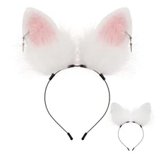  Cute Bunny Ears Headband Handmade Faux Fur Rabbit Ear Hair Hoop Cosplay White