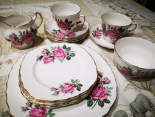 16 - Pieces of Vintage Royal Vale 'Pink Roses' Gilt-edged Bone China VGC 
