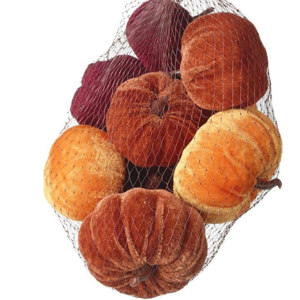Heaven Sends Autumn Decoration Velvet Pumpkins Bag Of 9