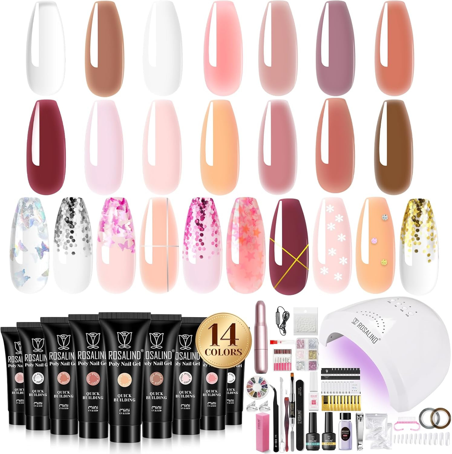 Kit Unghie Gel Completo con Lampada UV 48W e 14 Smalti Semipermanenti