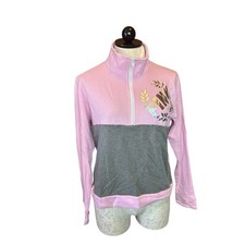 Victoria's Secret PINK Quarter Zip Pullover Pink Gray Colorblock Silver Logo S
