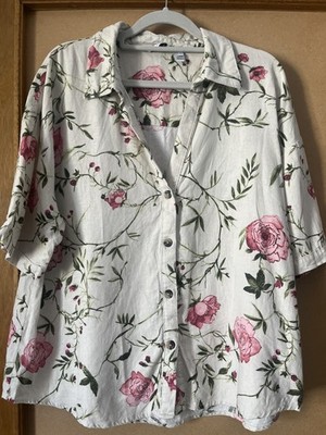 b.young Damen Hemd kurzarm Leinenhemd Blumen Gr. 40 Neu
