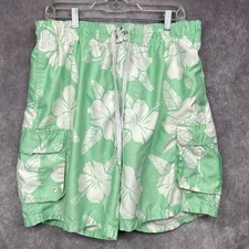 Vintage Y2K OP Ocean Pacific Swim Trunks Mens Large Mint Green Floral Hawaiian