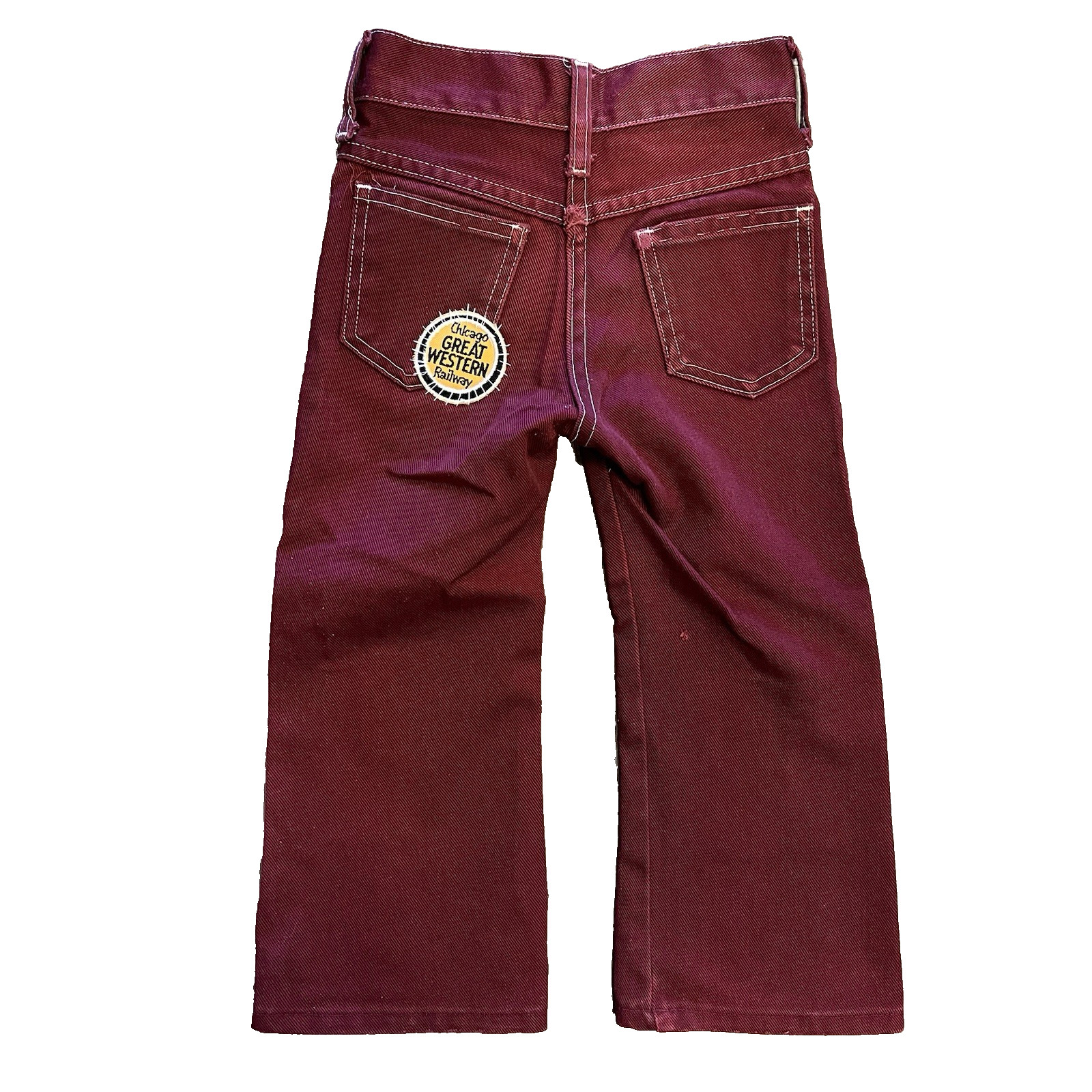 VTG 70'S JC PENNY PENN-PREST MAROON CUSTOM PATCH PANTS JEANS SZ 4 TODDLER (6) image 2