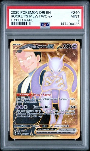2025 POKEMON DRI EN-DESTINED RIVALS HYPER RARE TEAM ROCKET'S MEWTWO EX PSA 9