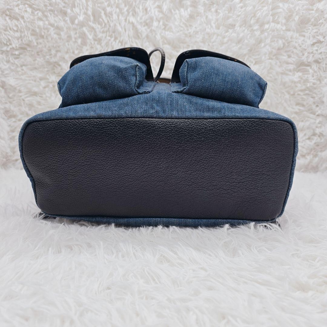 COACH Denim Leather Drawstring Backpack Dark Navy… - image 7