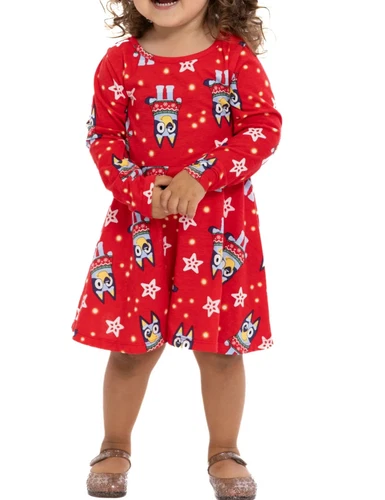 Bluey Girls size 12 months Print Dress with Long Sleeves color RED new - Picture 9 of 16