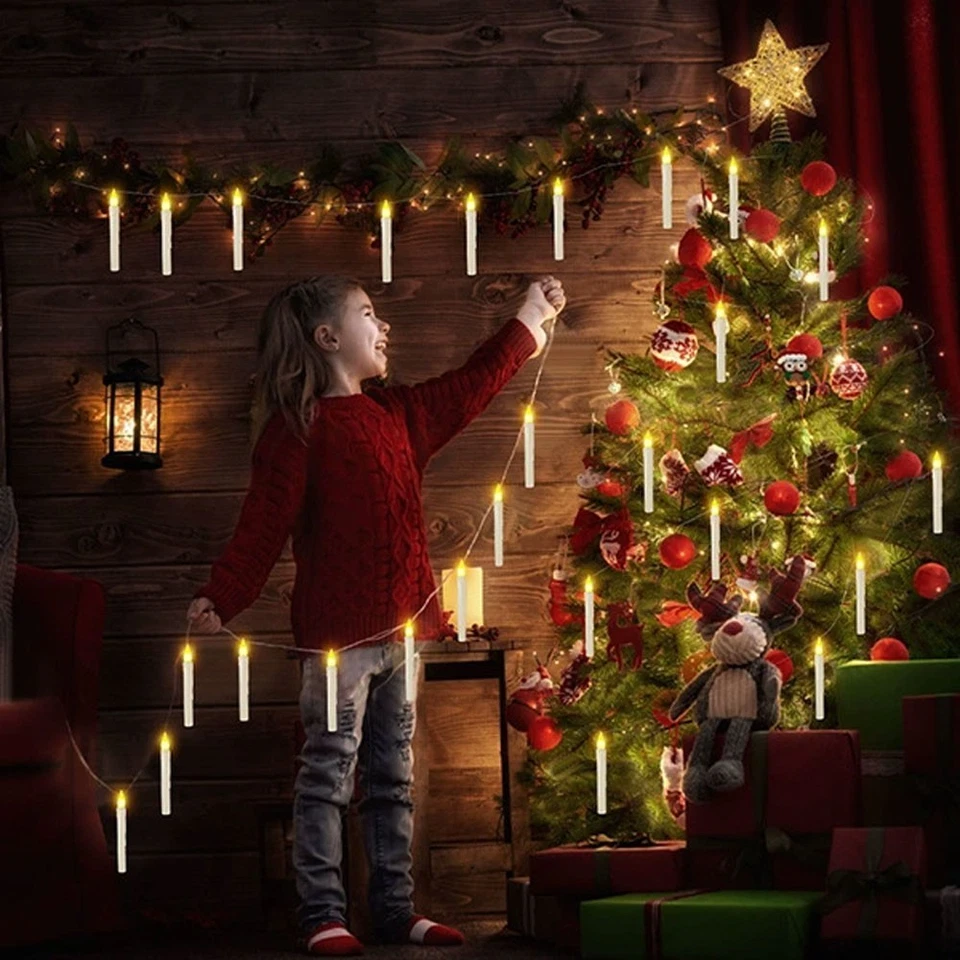 12Pcs Hanging Flameless LED Floating Taper Candles Light with Magic Wand Remote - Image 2 of 4