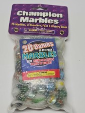 Sealed Bag of 75 Champion Marbles 3 Shooters, Agates, Swirls, Booklet 16002