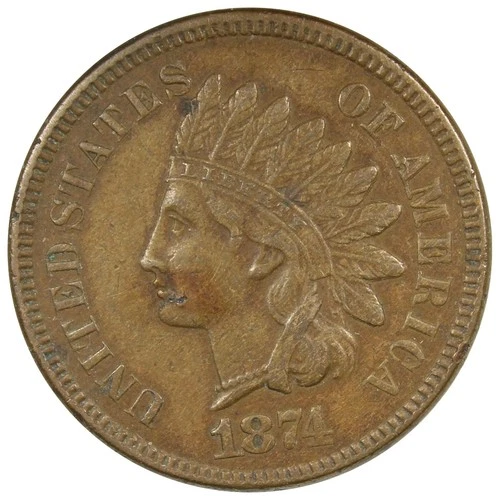 1874 Indian Head Cent XF Details Cleaned A2999