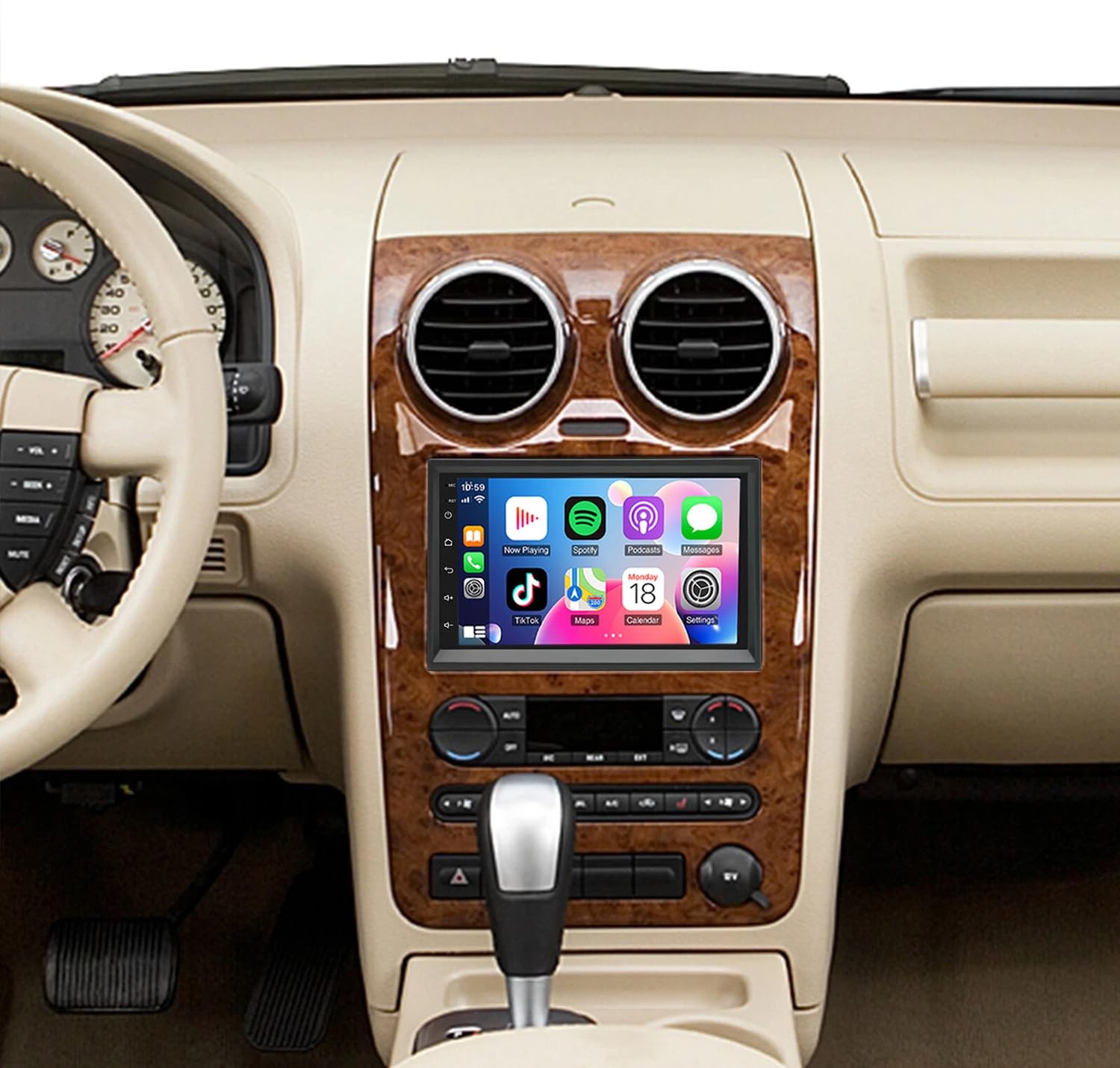 7Inch Double Din Car Stereo with Carplay Android Auto GPS Bl