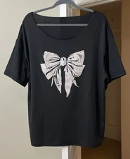 Shein Off the Shoulder Top Black Romantic Bow Bohemian Glam Women's Medium