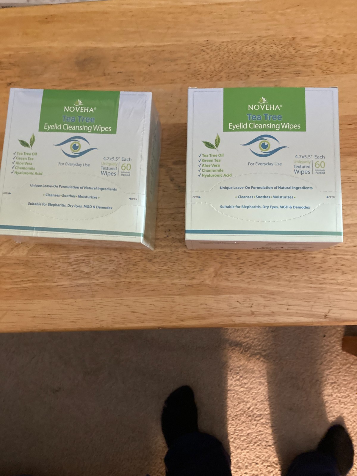 NOVEHA TEA TREE EYELID CLEANSING WIPES, 60 WIPES + 53 IN OTHER BOX PRE-OWNED