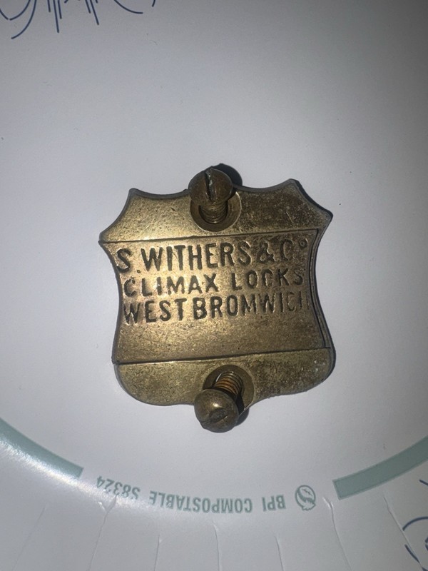 S. Withers & Co Climax Locks West Bromwich Brass Keyhole Escutcheon w/ Screws