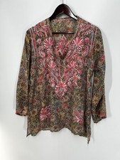 WOMEN'S LARGE FLORAL EMBROIDERED SILK LONG SLEEVE TOP