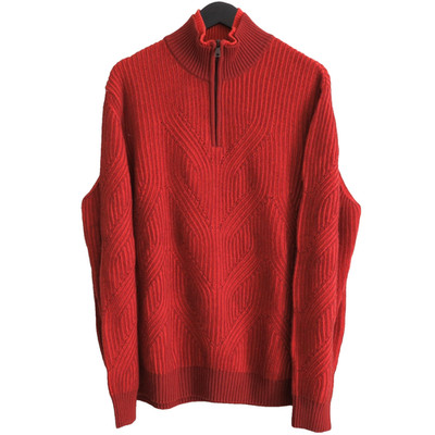 Hugo Boss (XXL) Red Knit Wool Sweater Half Zip Collar Twist Bicolor Mod.19037