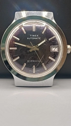 Vintage Timex 1970s Automatic Great Britain Black Dial Date Watch Spares Repair