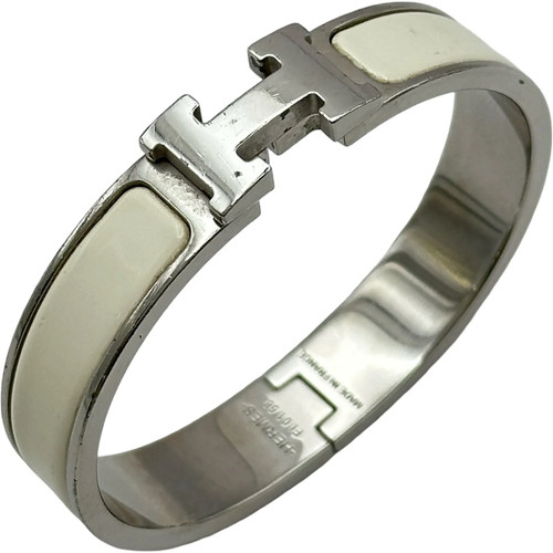 Hermes Click H Bracelet Cream-colored Silver Hardware Metal enamel Used