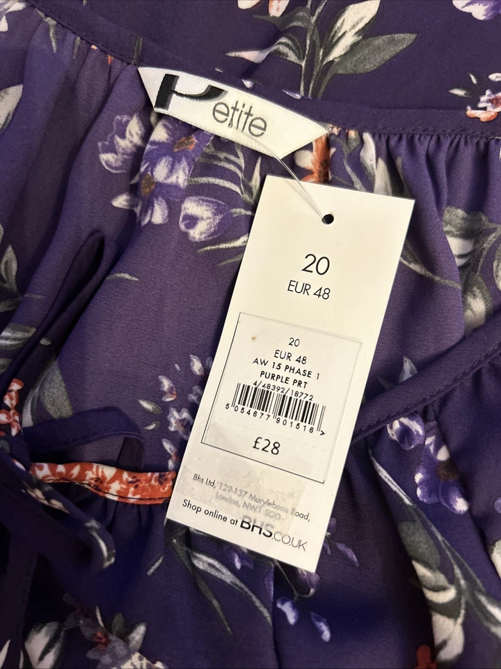 Bhs Petite Purple Floral Top Size 20 - Image 2 of 4