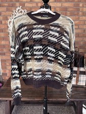Scandia Vintage 80s Sweater (XL) Made In USA Brown Black Cream Women