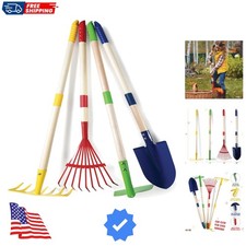 Kids Garden Tool Set Toy 4-Piece - Shovel, Rake, Hoe, Leaf Rake, Wooden Garde...
