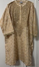 Ladies Pakistani Indian Clothes Shalwar Kameez Dupatta Large Beige
