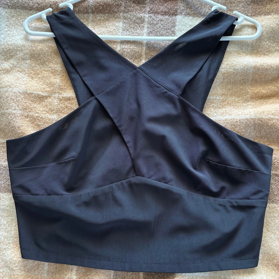 Blessed Are The Meek 12 black mesh crop halter top rose gold zip