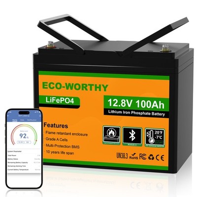 ECO-WORTHY 12V 100Ah LiFePO4 Lithium Batterie Bluetooth für Wohnmobil Boot