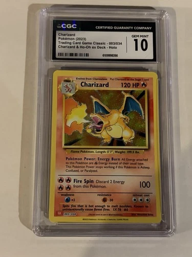 Pokémon TCG Charizard Holo Rare Card 003/034 CLC Classic Collection 2023 CGC 10