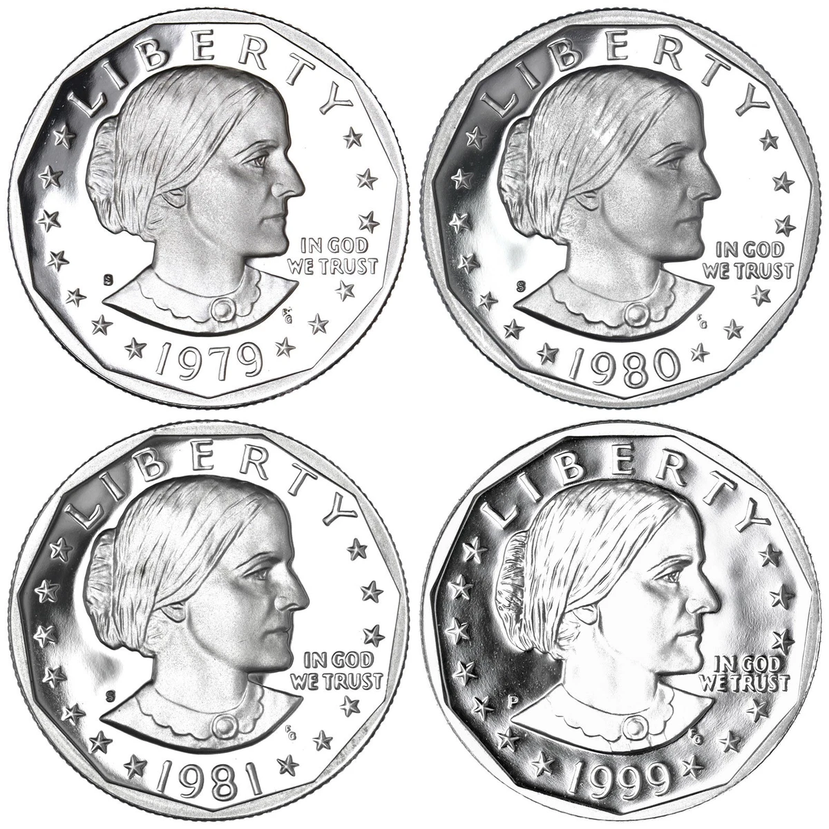 Uncirculated 1999 Susan B Anthony Dollars (1979-1981, 1999) for