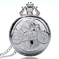 Silver Motorcycles Design Quartz Pocket Watch with Necklace Chain Women Men Gift